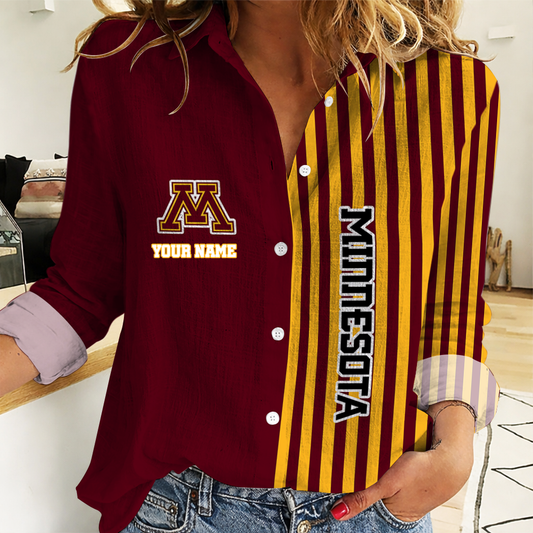 VIRAL EDITION - NEW CUSTOMIZED NCAA MFF02 MGG MINNESOTA GOLDEN GOPHERS WOMEN CASUAL SHIRT FOR FAN