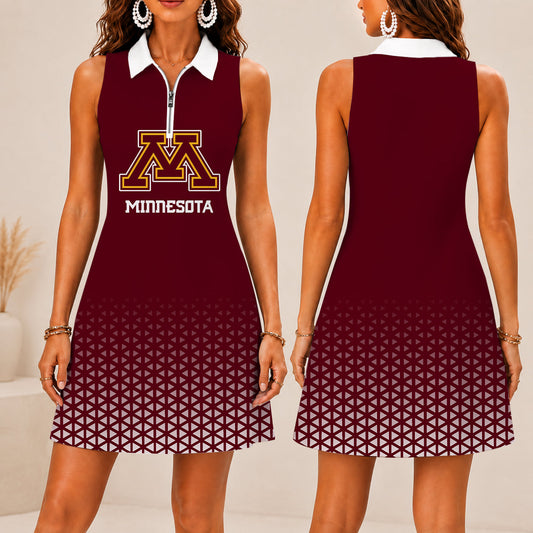 LIMITED EDITION - NEW CUSTOMIZED NCAA MFF02 MGG MINNESOTA GOLDEN GOPHERS WOMEN'S ZIP SLEEVELESS POLO DRESS