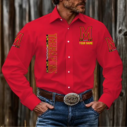 VIRAL EDITION - NEW CUSTOMIZED NCAA CFH02 MLT MARYLAND TERRAPINS MEN'S LONG SLEEVE BUTTON-UP SHIRT
