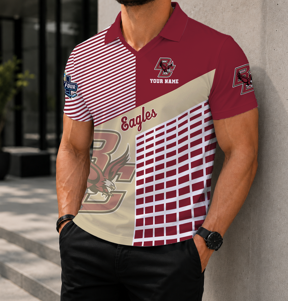 VIRAL EDITION - NEW CUSTOMIZED NCAA MFF03 BOE BOSTON COLLEGE EAGLES POLO SHIRT