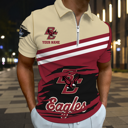 LIMITED DROP - NEW CUSTOMIZED NCAA MFF03 BOE BOSTON COLLEGE EAGLES POLO SHIRT, ZIP POLO SHIRT & T-SHIRTS