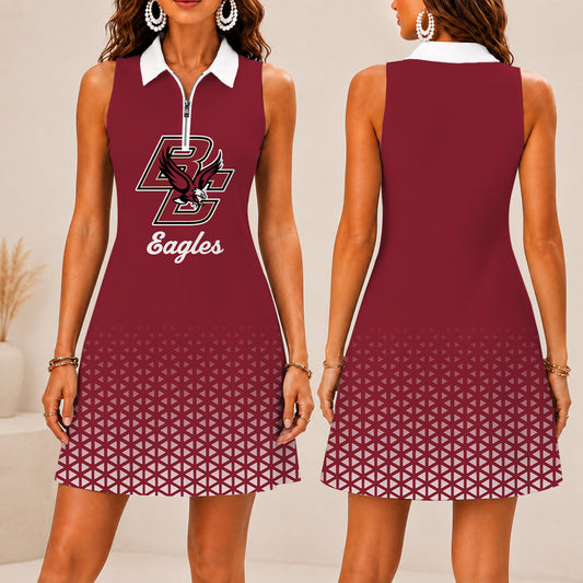 LIMITED EDITION - NEW CUSTOMIZED NCAA MFF03 BOE BOSTON COLLEGE EAGLES WOMEN'S ZIP SLEEVELESS POLO DRESS