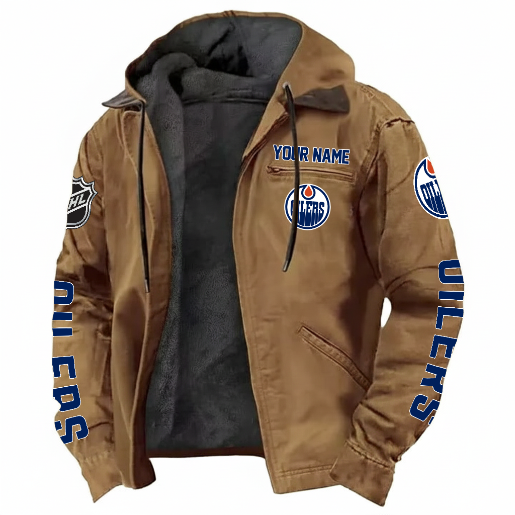 LIMITED EDITION - NEW CUSTOMIZED NHL03 EMO EDMONTON OILERS HOODED CARDIGAN JACKET