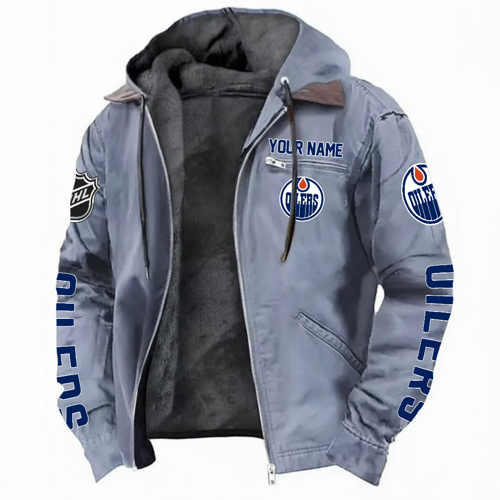 LIMITED EDITION - NEW CUSTOMIZED NHL03 EMO EDMONTON OILERS HOODED CARDIGAN JACKET