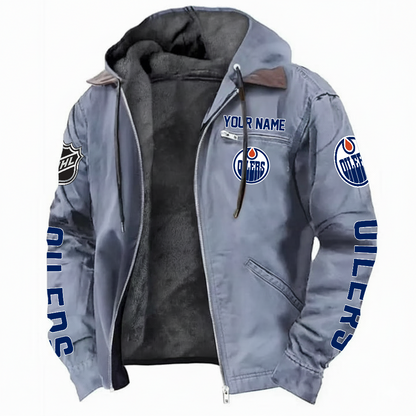 LIMITED EDITION - NEW CUSTOMIZED NHL03 EMO EDMONTON OILERS HOODED CARDIGAN JACKET