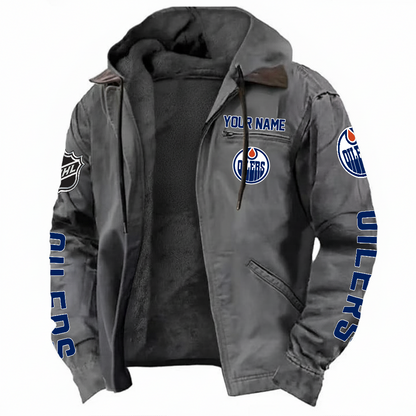 LIMITED EDITION - NEW CUSTOMIZED NHL03 EMO EDMONTON OILERS HOODED CARDIGAN JACKET