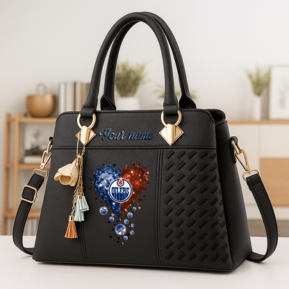LIMITED EDITION - NEW CUSTOMIZED NHL03 EMO EDMONTON OILERS ZIP HANDBAG MULTICOLOR