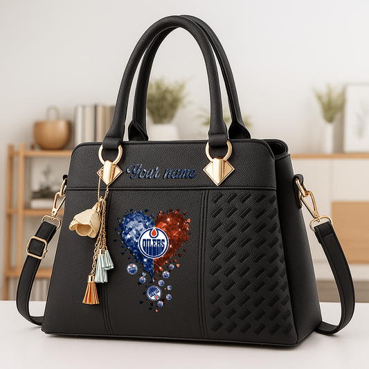 LIMITED EDITION - NEW CUSTOMIZED NHL03 EMO EDMONTON OILERS ZIP HANDBAG MULTICOLOR