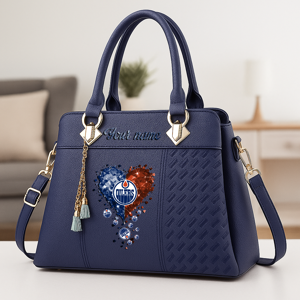 LIMITED EDITION - NEW CUSTOMIZED NHL03 EMO EDMONTON OILERS ZIP HANDBAG MULTICOLOR