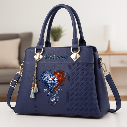 LIMITED EDITION - NEW CUSTOMIZED NHL03 EMO EDMONTON OILERS ZIP HANDBAG MULTICOLOR