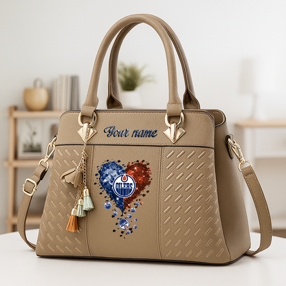 LIMITED EDITION - NEW CUSTOMIZED NHL03 EMO EDMONTON OILERS ZIP HANDBAG MULTICOLOR