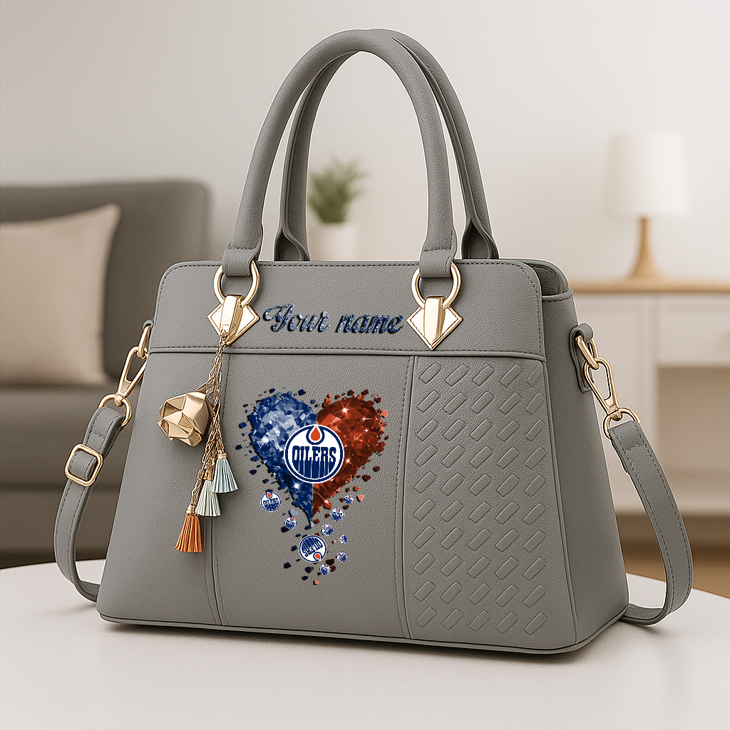 LIMITED EDITION - NEW CUSTOMIZED NHL03 EMO EDMONTON OILERS ZIP HANDBAG MULTICOLOR