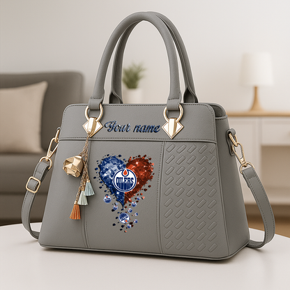LIMITED EDITION - NEW CUSTOMIZED NHL03 EMO EDMONTON OILERS ZIP HANDBAG MULTICOLOR