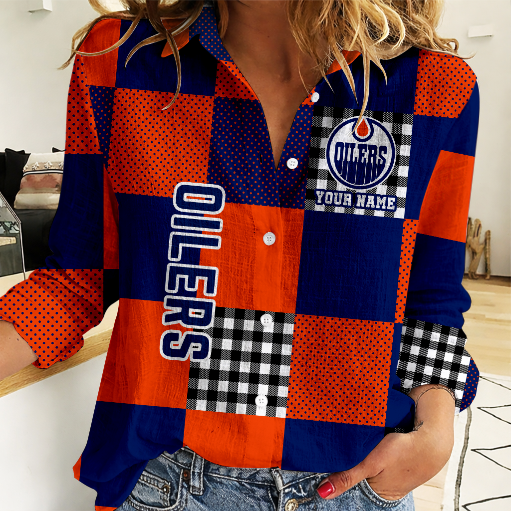 LIMITED EDITION - NEW CUSTOMIZED NHL03 EMO EDMONTON OILERS WOMEN CASUAL SHIRT FOR FAN