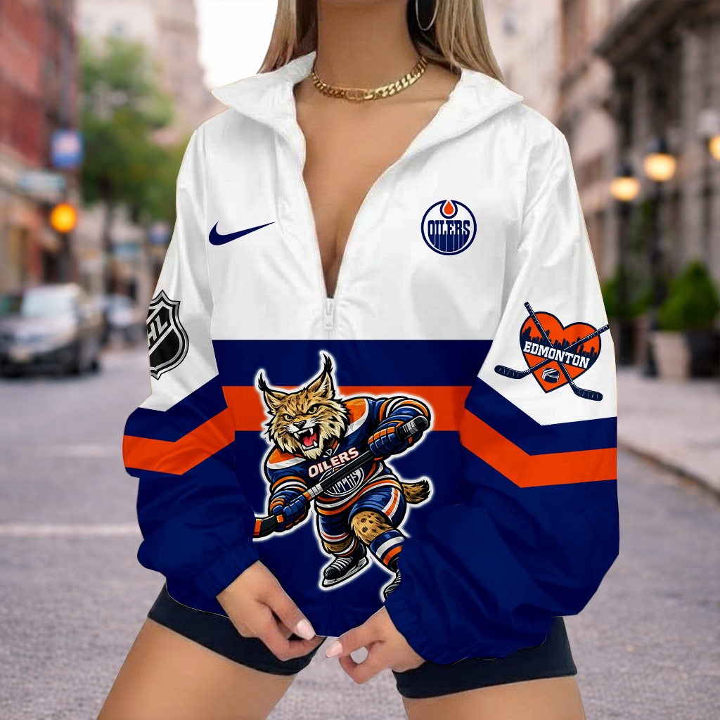 LIMITED EDITION - NEW CUSTOMIZED NHL03 EMO EDMONTON OILERS V-NECK ZIPPER SWEATSHIRT JACKET
