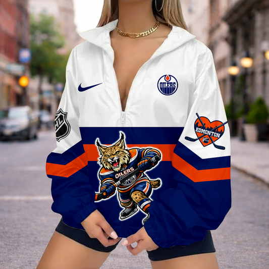 LIMITED EDITION - NEW CUSTOMIZED NHL03 EMO EDMONTON OILERS V-NECK ZIPPER SWEATSHIRT JACKET