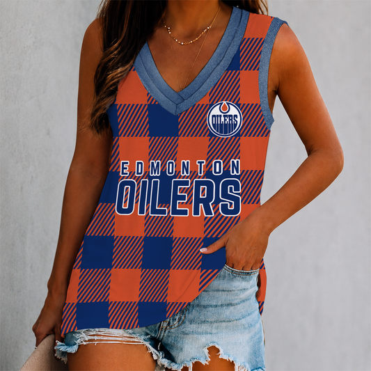 FINAL SALE - NEW CUSTOMIZED NHL03 EMO EDMONTON OILERS WOMEN'S V-NECK TANK TOP