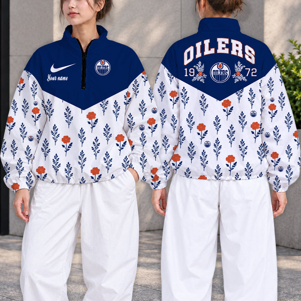 LIMITED EDITION - NEW CUSTOMIZED NHL03 EMO EDMONTON OILERS V-NECK ZIPPER SWEATSHIRT JACKET