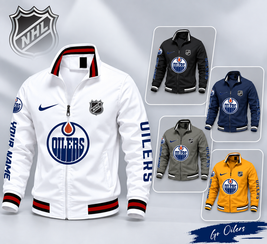 FLASH SALE - NEW CUSTOMIZED NHL03 EMO EDMONTON OILERS MULTICOLOR MEN'S CASUAL JACKET