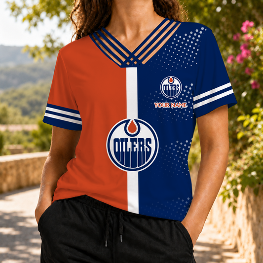 VIRAL EDITION - NEW CUSTOMIZED NHL03 EMO EDMONTON OILERS V-NECK SHIRT