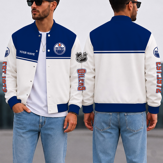 VIRAL EDITION - NEW CUSTOMIZED NHL03 EMO EDMONTON OILERS SATIN VARSITY JACKET & BASEBALL JACKET