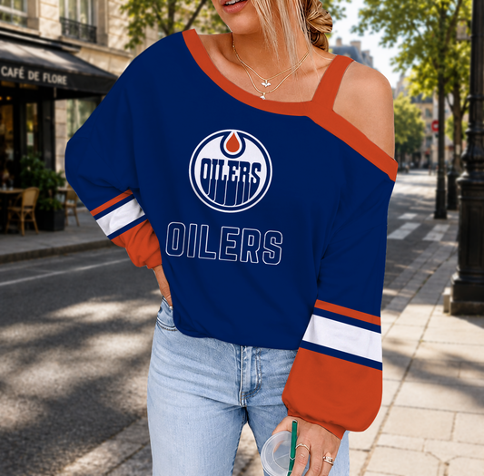 FINAL SALE - NEW CUSTOMIZED NHL03 EMO EDMONTON OILERS DROP SHOULDER SWEATSHIRT