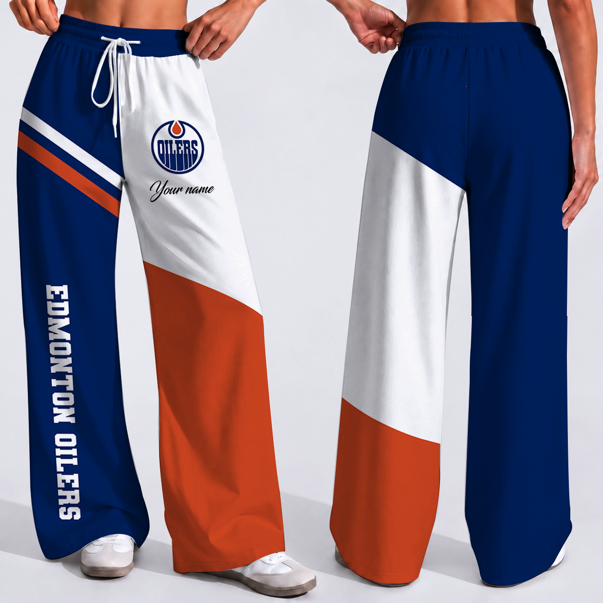 FINAL SALE - NEW CUSTOMIZED NHL03 EMO EDMONTON OILERS WOMEN'S WIDE LEG PANTS