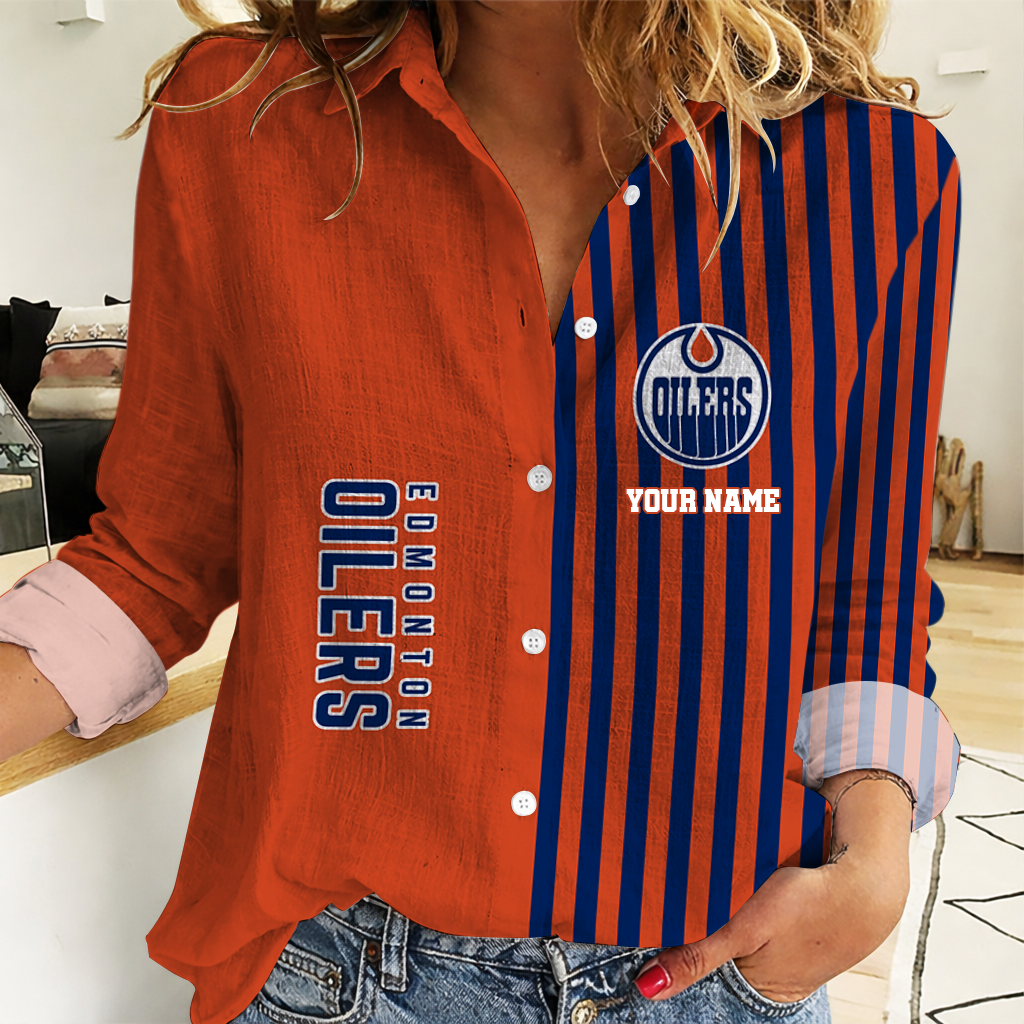 FINAL SALE - NEW CUSTOMIZED NHL03 EMO EDMONTON OILERS WOMEN CASUAL SHIRT