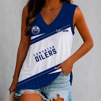 FINAL SALE - NEW CUSTOMIZED NHL03 EMO EDMONTON OILERS WOMEN'S V-NECK TANK TOP