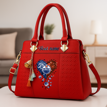 LIMITED EDITION - NEW CUSTOMIZED NHL03 EMO EDMONTON OILERS ZIP HANDBAG MULTICOLOR