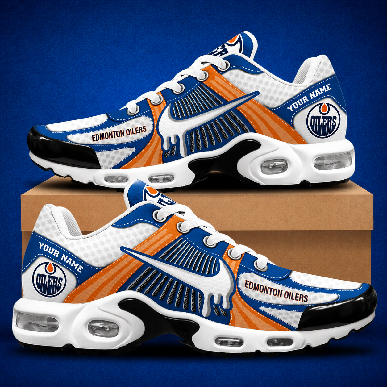 HOT DEAL - NEW CUSTOMIZED NHL03 EMO EDMONTON OILERS AIR MAX PLUS SNEAKERS
