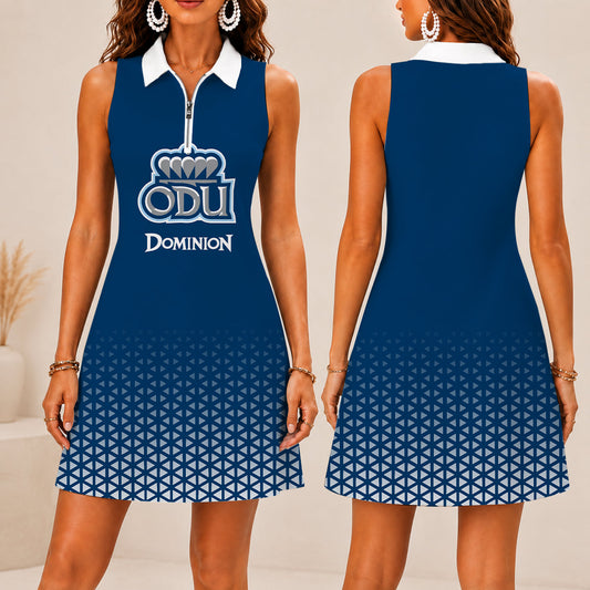 LIMITED EDITION - NEW CUSTOMIZED NCAA CFH03 ODM OLD DOMINION MONARCHS WOMEN'S ZIP SLEEVELESS POLO DRESS