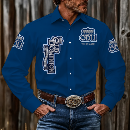 VIRAL EDITION - NEW CUSTOMIZED NCAA CFH03 ODM OLD DOMINION MONARCHS MEN'S LONG SLEEVE BUTTON-UP SHIRT