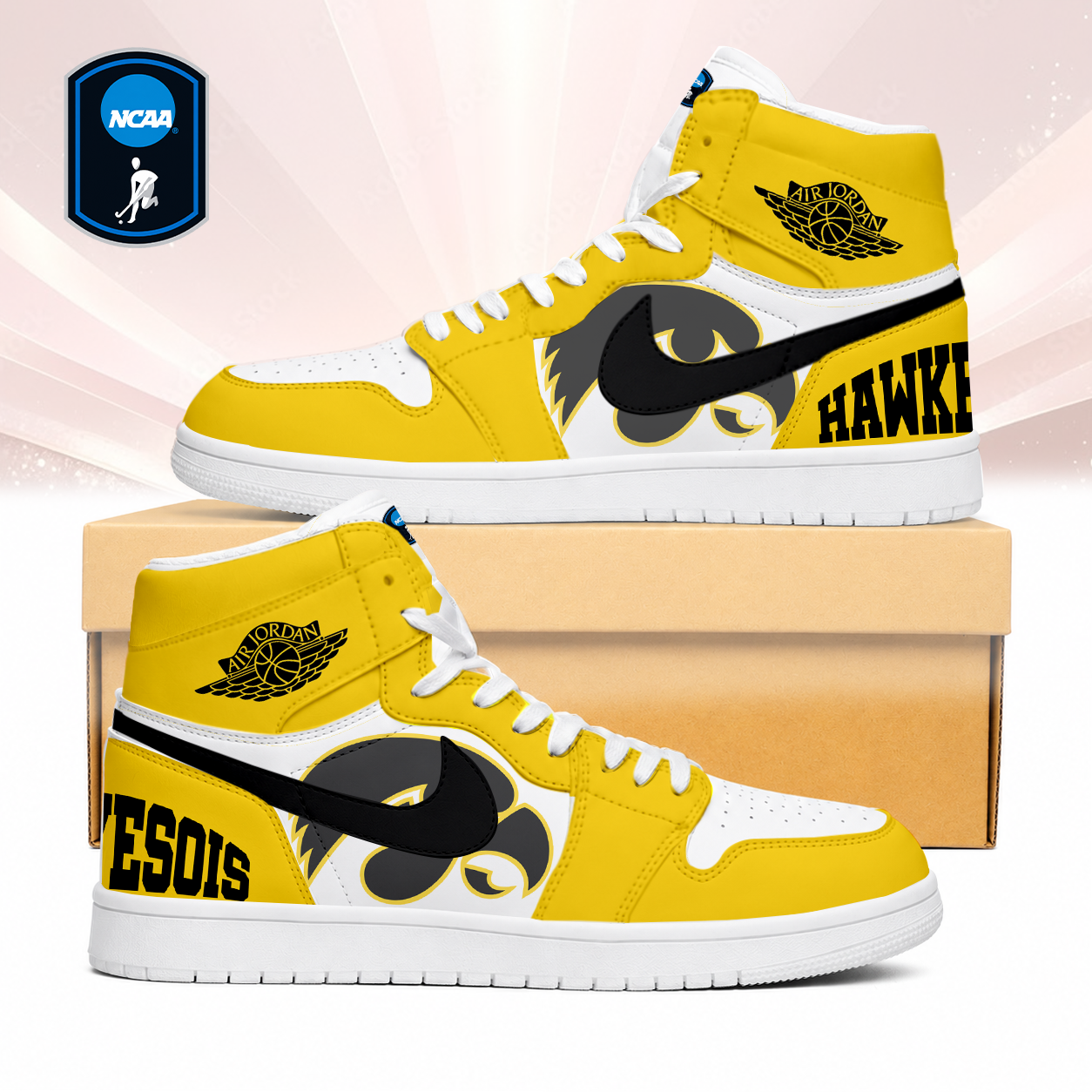 SPECIAL EDITION - NEW CUSTOMIZED NCAA CFH04 IWH IOWA HAWKEYES AIR JORDAN SNEAKERS