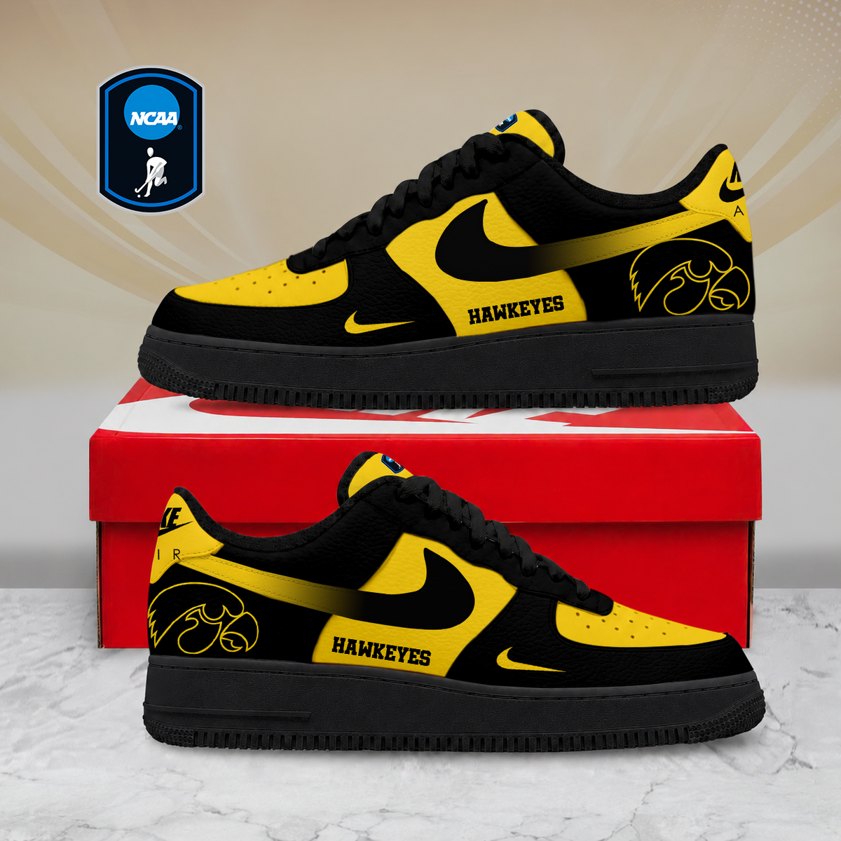 FINAL SALE - NEW CUSTOMIZED NCAA CFH04 IWH IOWA HAWKEYES AF1 SHOES