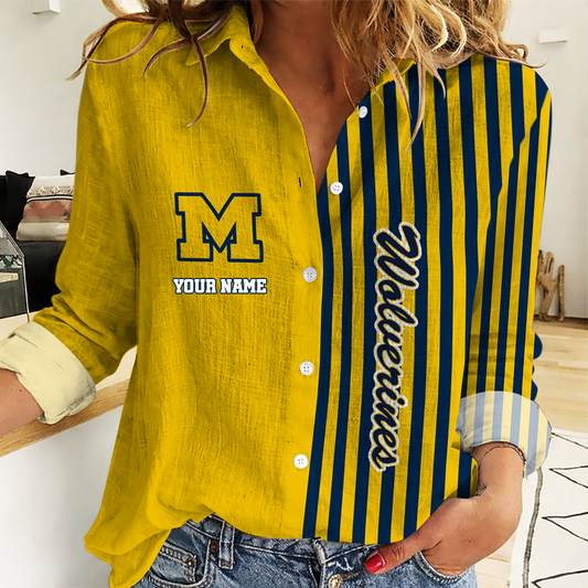 VIRAL EDITION - NEW CUSTOMIZED NCAA MFF04 MIW MICHIGAN WOLVERINES WOMEN CASUAL SHIRT FOR FAN