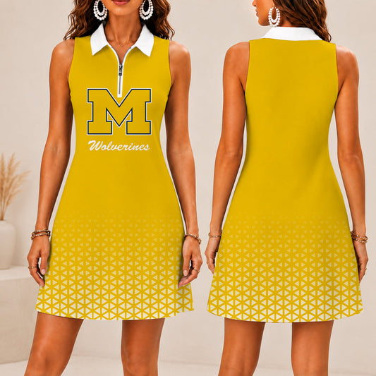 LIMITED EDITION - NEW CUSTOMIZED NCAA MFF04 MIW MICHIGAN WOLVERINES WOMEN'S ZIP SLEEVELESS POLO DRESS