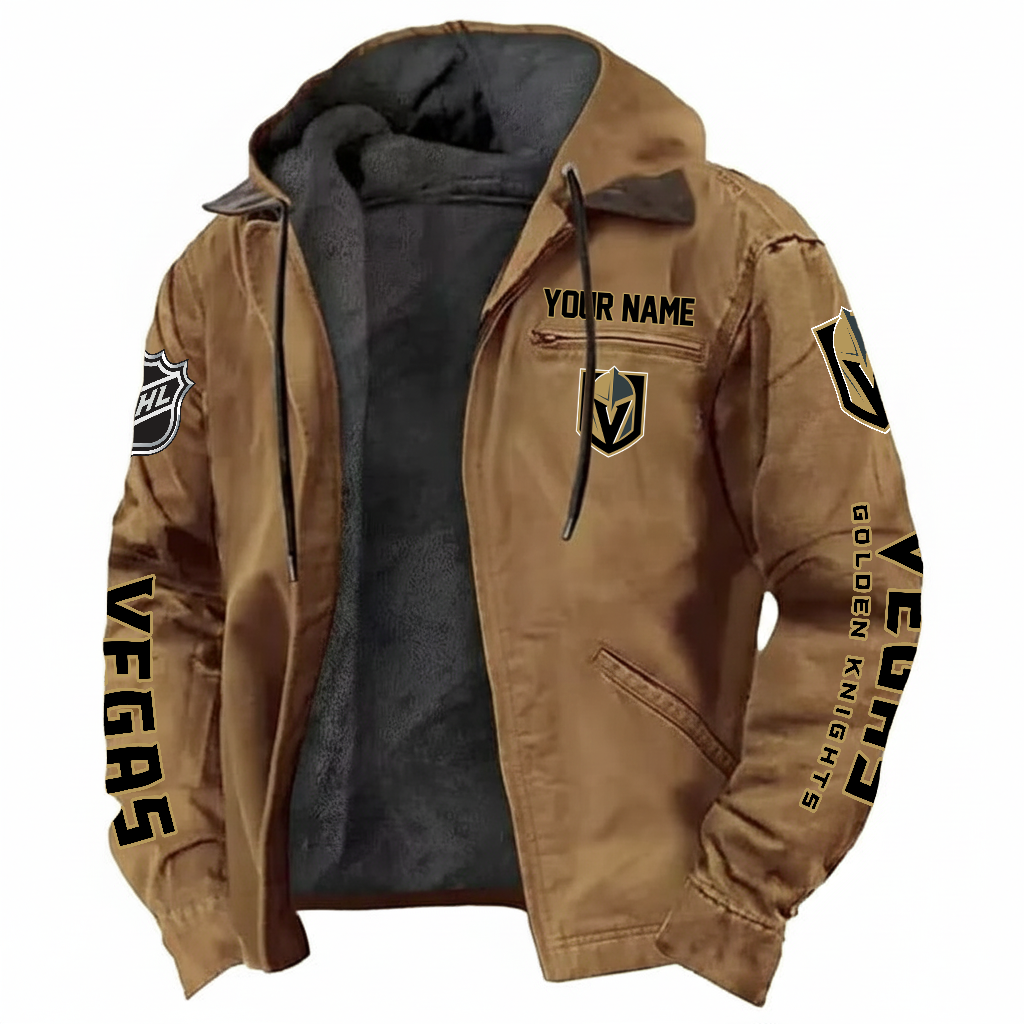 LIMITED EDITION - NEW CUSTOMIZED NHL04 VGK VEGAS GOLDEN KNIGHTS HOODED CARDIGAN JACKET