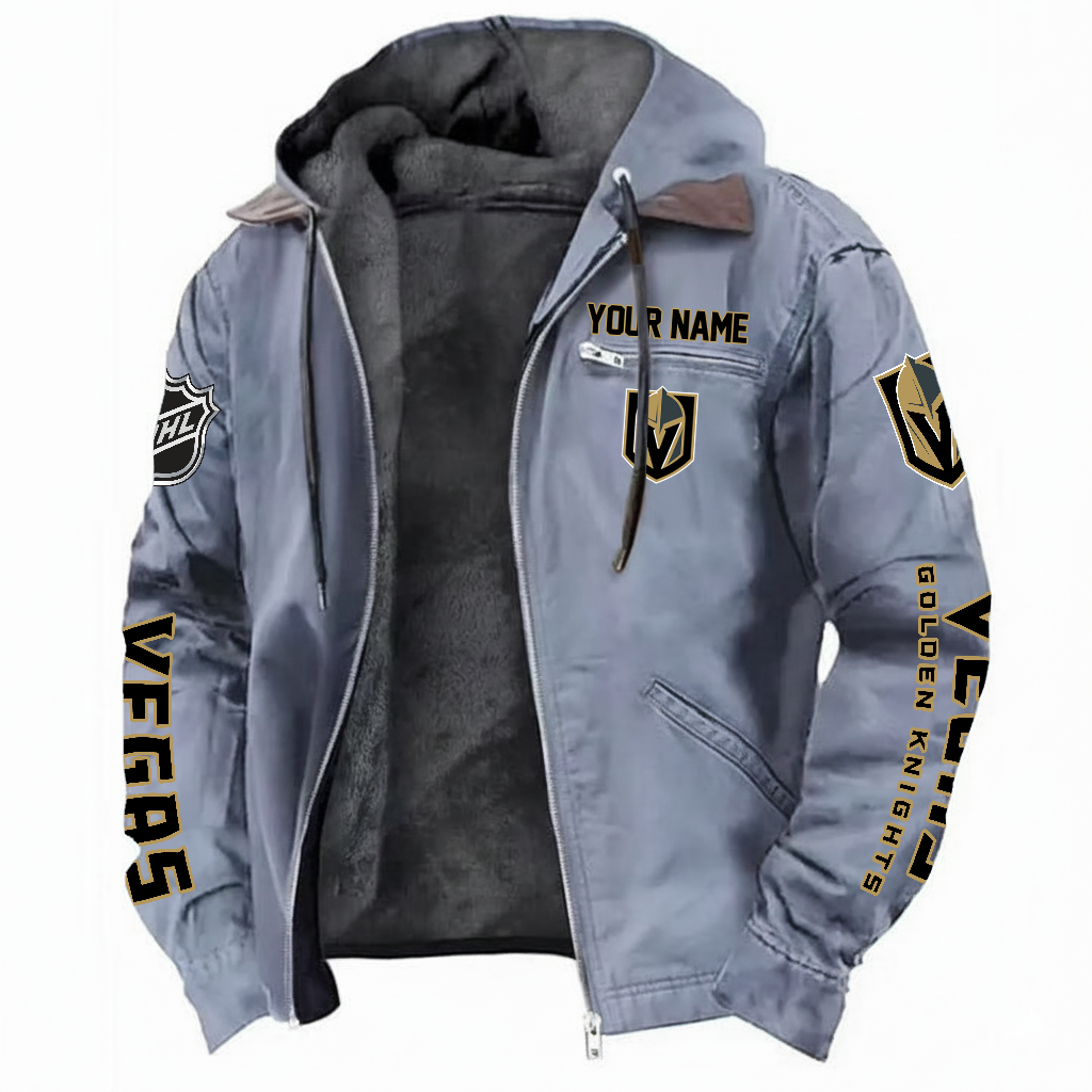LIMITED EDITION - NEW CUSTOMIZED NHL04 VGK VEGAS GOLDEN KNIGHTS HOODED CARDIGAN JACKET