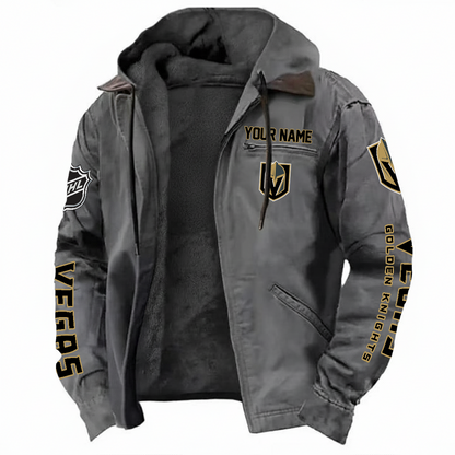 LIMITED EDITION - NEW CUSTOMIZED NHL04 VGK VEGAS GOLDEN KNIGHTS HOODED CARDIGAN JACKET