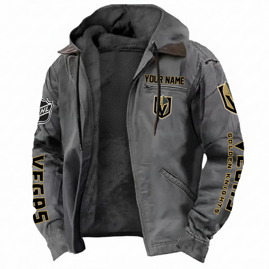 LIMITED EDITION - NEW CUSTOMIZED NHL04 VGK VEGAS GOLDEN KNIGHTS HOODED CARDIGAN JACKET
