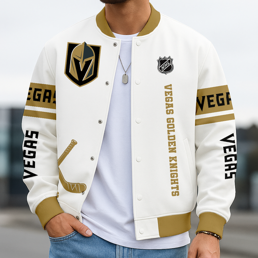 LIMITED EDITION - NEW CUSTOMIZED NHL04 VGK VEGAS GOLDEN KNIGHTS BASEBALL JACKET, SATIN VARSITY JACKET
