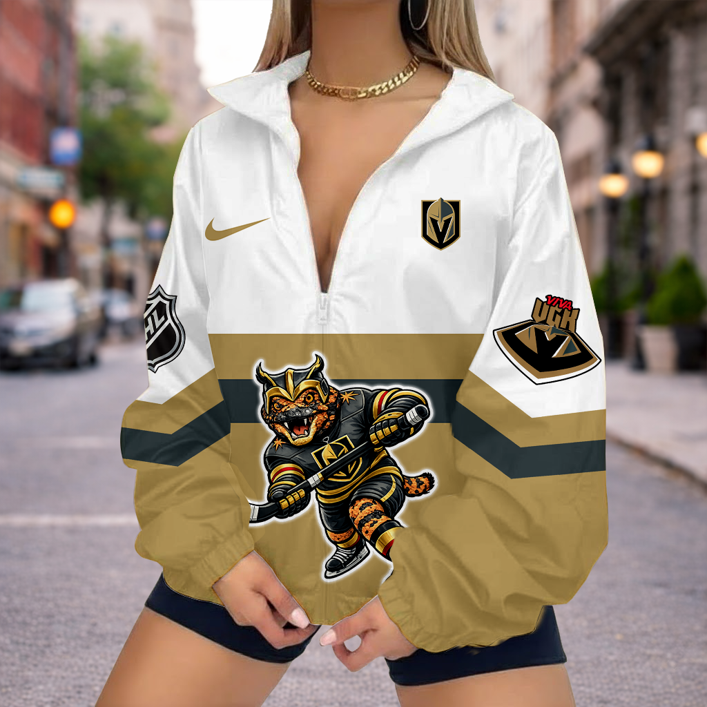 LIMITED EDITION - NEW CUSTOMIZED NHL04 VGK VEGAS GOLDEN KNIGHTS V-NECK ZIPPER SWEATSHIRT JACKET