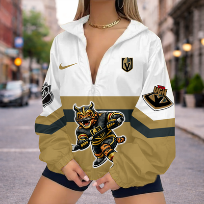 LIMITED EDITION - NEW CUSTOMIZED NHL04 VGK VEGAS GOLDEN KNIGHTS V-NECK ZIPPER SWEATSHIRT JACKET