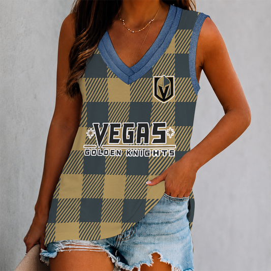 FINAL SALE - NEW CUSTOMIZED NHL04 VGK VEGAS GOLDEN KNIGHTS WOMEN'S V-NECK TANK TOP