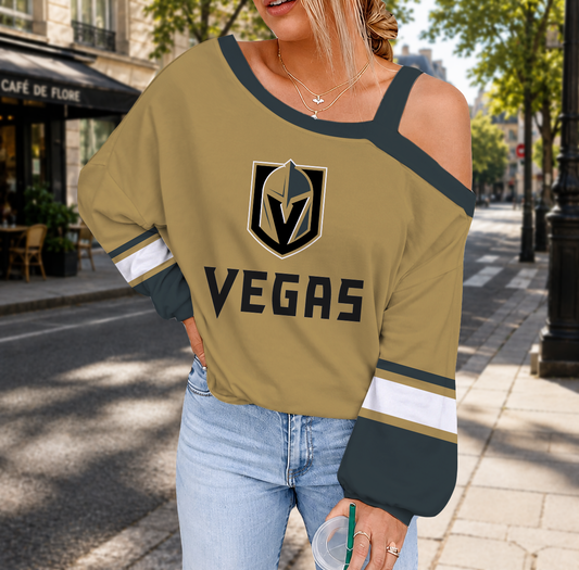 FINAL SALE - NEW CUSTOMIZED NHL04 VGK VEGAS GOLDEN KNIGHTS DROP SHOULDER SWEATSHIRT