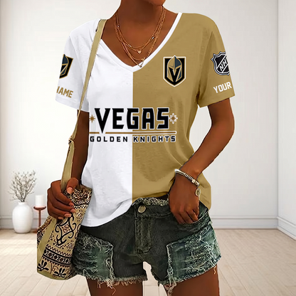 LIMITED EDITION - NEW CUSTOMIZED NHL04 VGK VEGAS GOLDEN KNIGHTS V-NECK FEMALE SHIRT