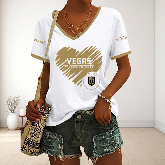 FINAL SALE - NEW CUSTOMIZED NHL04 VGK VEGAS GOLDEN KNIGHTS V-NECK FEMALE SHIRT