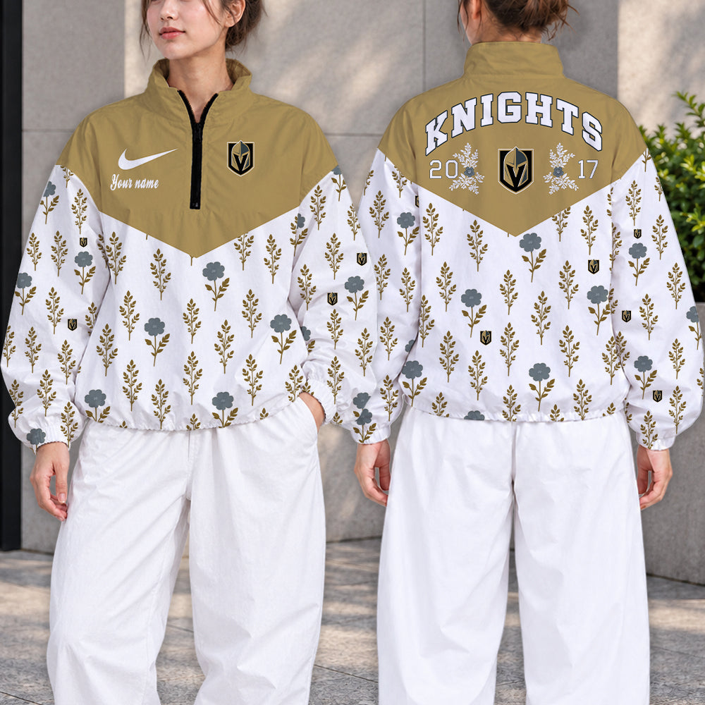 LIMITED EDITION - NEW CUSTOMIZED NHL04 VGK VEGAS GOLDEN KNIGHTS V-NECK ZIPPER SWEATSHIRT JACKET