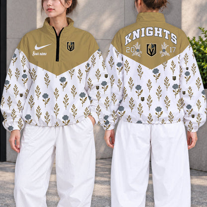 LIMITED EDITION - NEW CUSTOMIZED NHL04 VGK VEGAS GOLDEN KNIGHTS V-NECK ZIPPER SWEATSHIRT JACKET